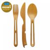 Travel cutlery set KLIKK, set of 3 pcs, natural wood colour, Koziol