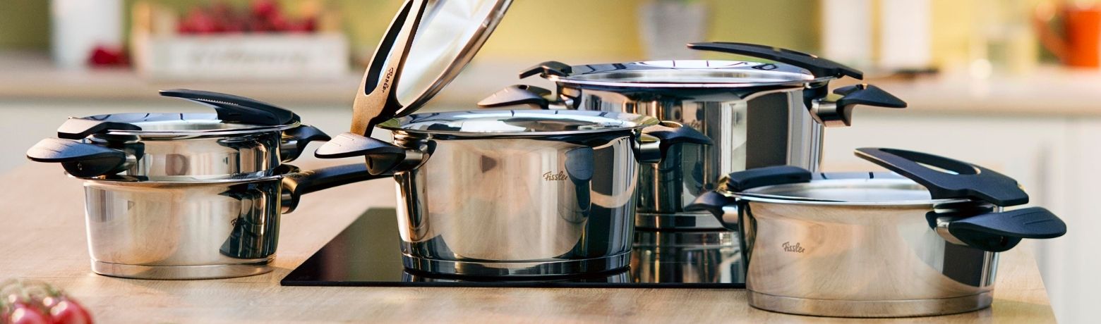 Set Da 6 Pentole E Padelle In Acciaio Inox Con Manici Dorati, Adatto A Tutte Le Stufe, Per Cucina Elegante E Risparmio Energetico