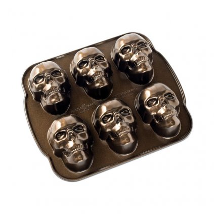 Forma na 6 piškotů lebky Haunted Skull Bundt® bronzová Nordic Ware