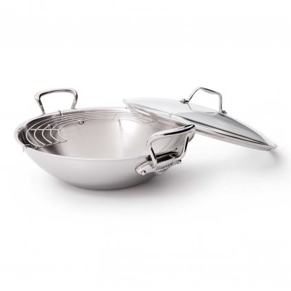 Wok 32 cm, s nerezovými uchy a skleněnou poklicí, MAUVIEL