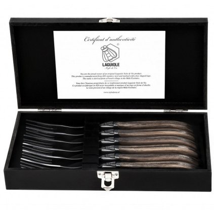 Steaková vidlička LUXURY, sada 6 ks, olive, Laguiole