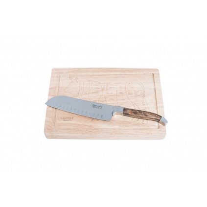Santoku nůž s prkénkem Laguiole Luxury 17 cm olive