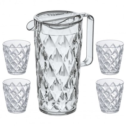 Plastová sklenice CRYSTAL 250 ml, 1,6 l, sada 5 ks, se džbánem, křišťálově čirá, Koziol