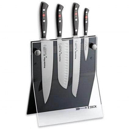 Kuchyňské nože PREMIER PLUS se stojanem, sada 4 ks, černá, nerezová ocel, F.DICK