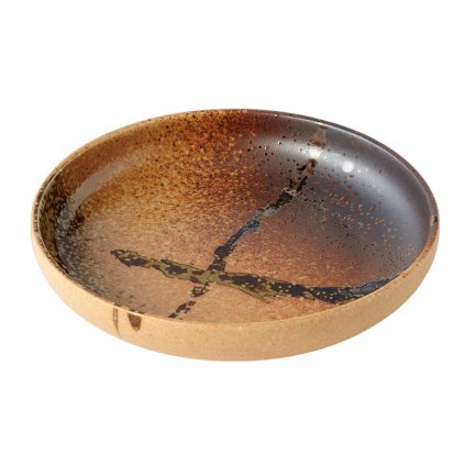 Jídelní talíř WABI SABI 22 cm, hnědá, vysoký okraj, keramika, MIJ