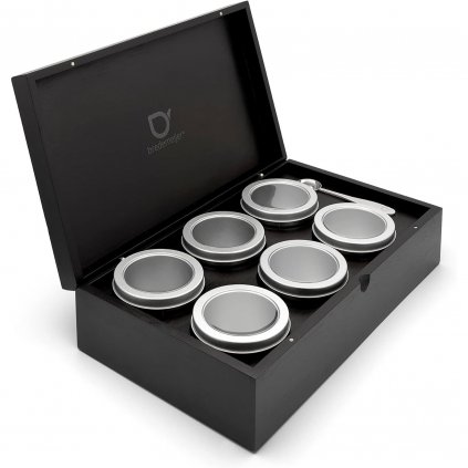 Krabička na sypaný čaj 36 x 21 cm, se 6 dózami a odměrkou, černá, bambus, Bredemeijer