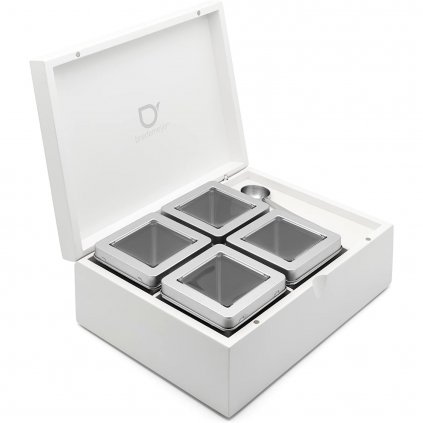 Krabička na sypaný čaj 24 x 18 cm, se 4 dózami a odměrkou, bílá, bambus, Bredemeijer