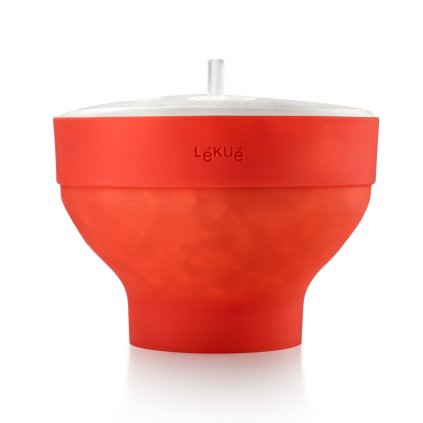 Nádoba pro přípravu popkornu do mikrovlnné trouby 20 cm, červená, silikon, Lékué