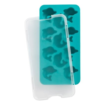 Forma na ledové kostky 23 cm, delfíni, tyrkysová, guma, Lékué