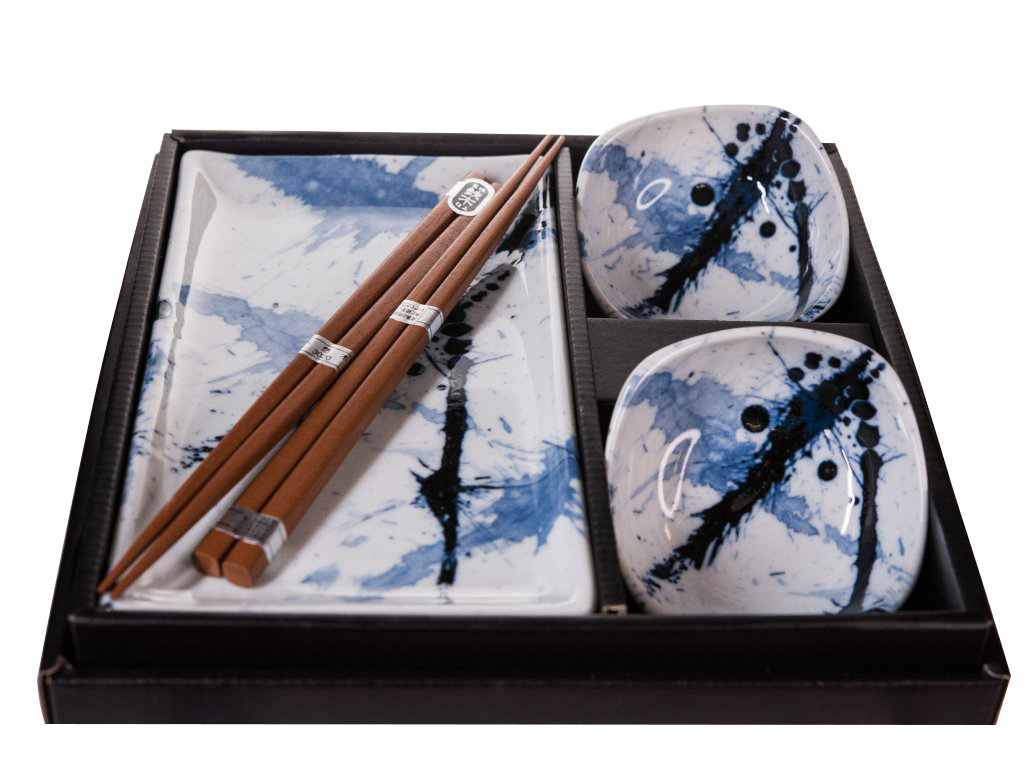 Sushi set Blue & White Sakura MIJ 6 ks - MIJ Sushi set Blue & White 6 ks