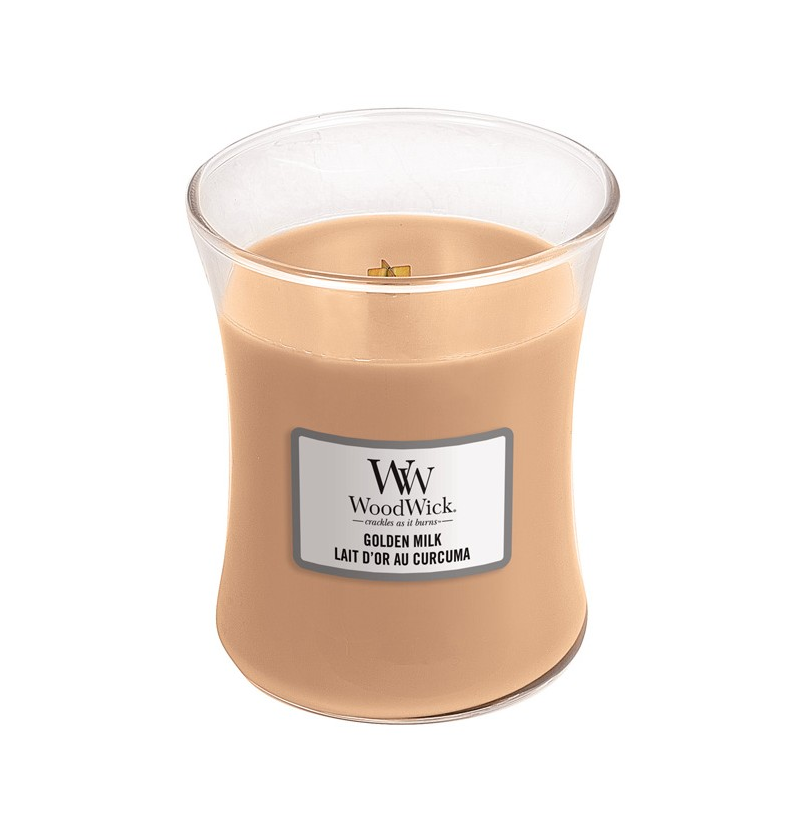 Vonná svíčka Golden Milk WoodWick váza střední