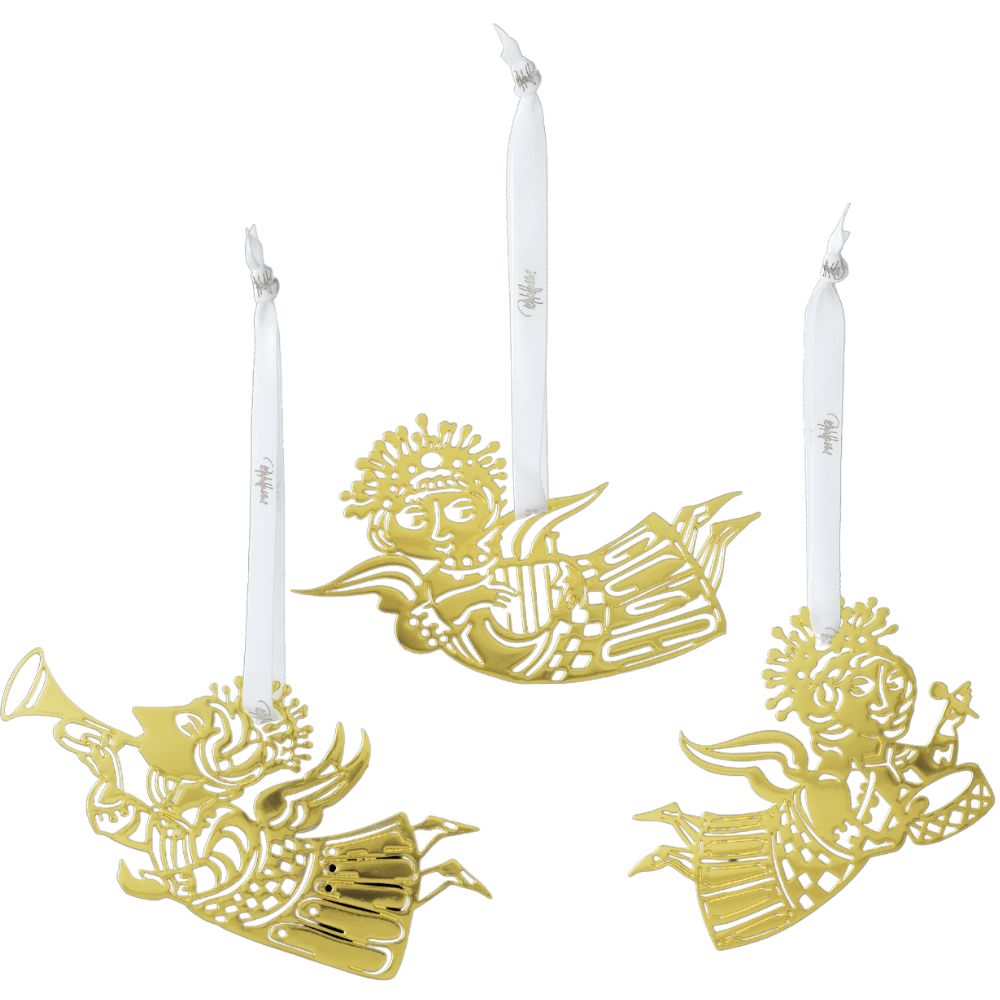 Vánoční ozdoba MUSIC ANGEL SILHOUETTES 6 cm, sada 3 ks, zlatá, nerezová ocel, Bjørn Wiinblad