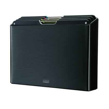 Skærebrætsæt FOLIO STEEL, 4 pc, med stativ, sort, Joseph Joseph