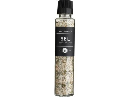 Salt med basilikum, hvidløg og persille 250 g, med kværn, Lie Gourmet