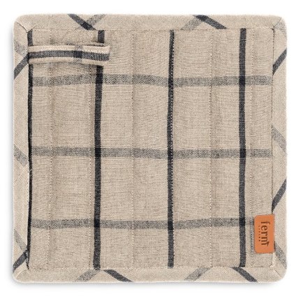 Grydelap HALE 20 cm, sæt med 2 stk, sand / sort, bomuld / linned, fast LIVING