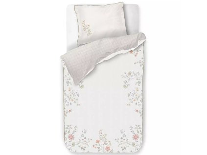 Enkelt sengetøj CAMPO DE FLORES 140 x 200 cm, hvid, bomuldspercale, Pip Studio