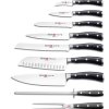 Knivbloksæt CLASSIC, sæt med 10 stk, med honestang og kødgaffel, sort, Wüsthof