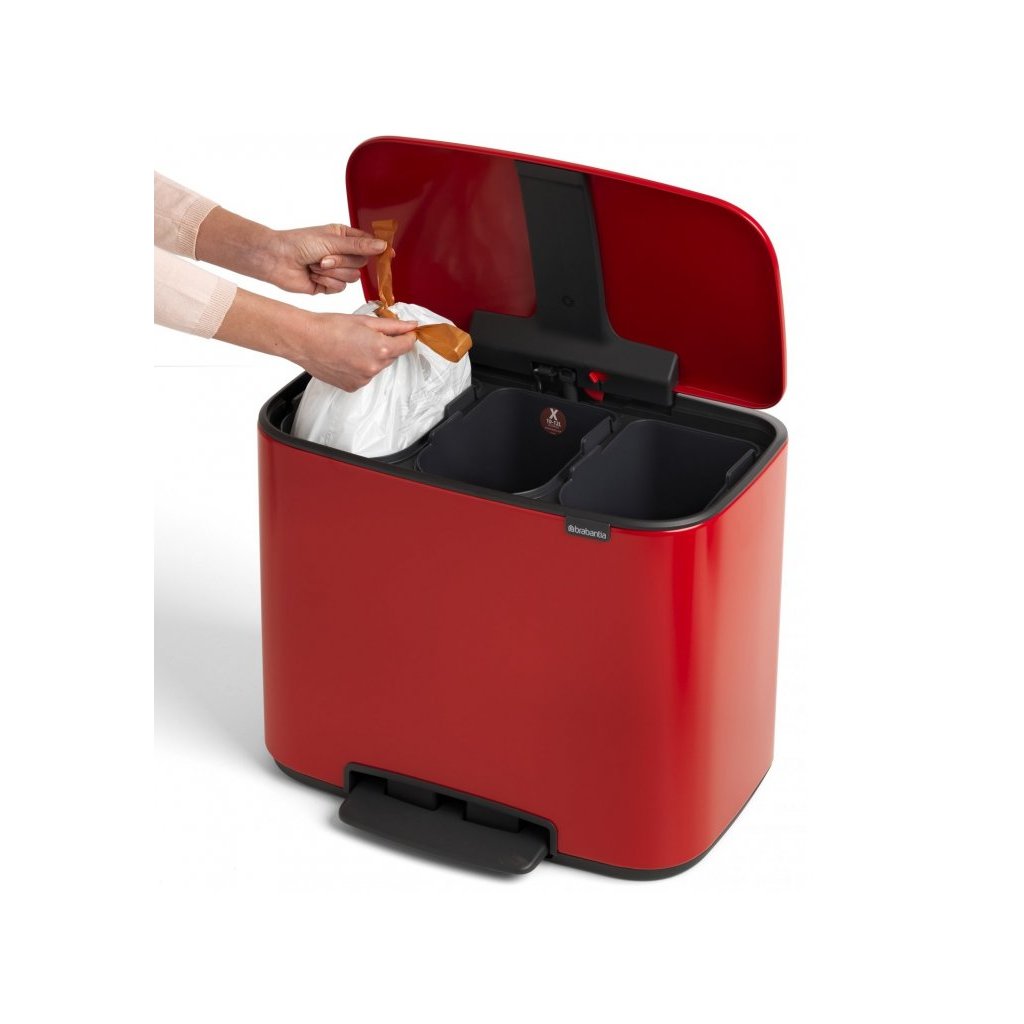 Cubo de basura con pedal BO, 3 x 11 l, rojo, Brabantia - Kulina.es