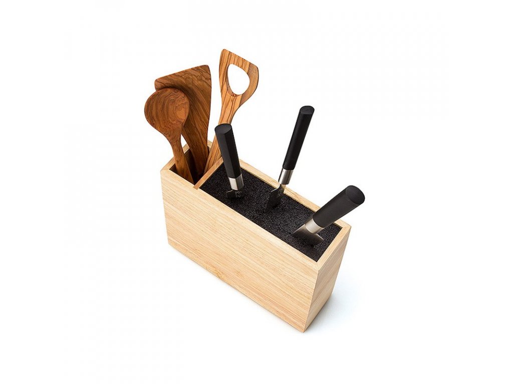 Taco para cuchillos con soporte para utensilios de cocina, madera