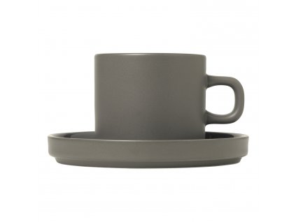 Taza de café con platillo PILAR, juego de 2 piezas, 200 ml, gris oscuro, cerámica, Blomus