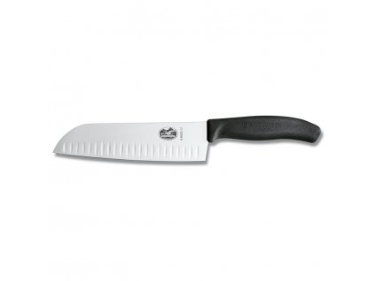 Cuchillo Santoku, 17 cm, con estrías ovaladas, negro, Victorinox