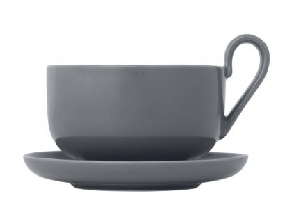 Taza de té con platillo RO, juego de 2 piezas, 230 ml, gris, Blomus