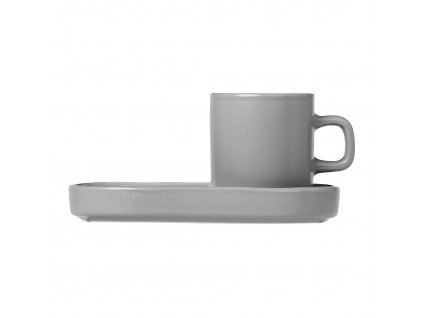 Taza espresso con platillo PILAR, juego de 2 piezas, gris claro, Blomus