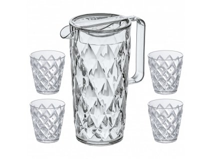 Jarra de agua y vasos de agua CRYSTAL, 4 piezas, 250 ml/ 1,6 l, Koziol