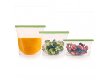 Bolsa reutilizable para alimentos, juego de 3 piezas, verde, silicona, Lékué