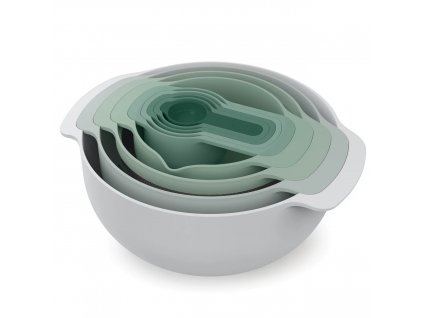 Juego de boles de cocina con colador y tazas medidoras NEST 40112, 9 piezas, gris / verde, Joseph Joseph