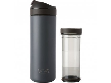 Taza de viaje RECHARGE ANYTIME 460 ml, con infusor de té, gris, Viva Scandinavia