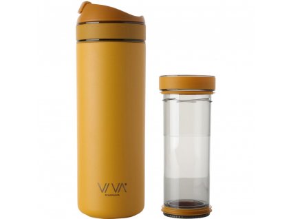 Taza de viaje RECHARGE ANYTIME 460 ml, con infusor de té, color mostaza, Viva Scandinavia