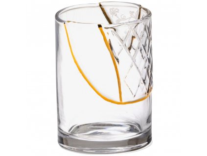 Vaso de agua KINTSUGI 2 10,5 cm, vidrio transparente y dorado, Seletti
