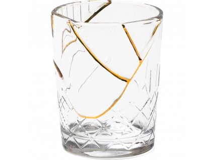 Vaso de agua KINTSUGI 1, 10 cm, cristal transparente y dorado, Seletti