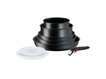 Ollas INGENIO BLACK STONE L3998802, juego de 8, negro, aluminio, Tefal