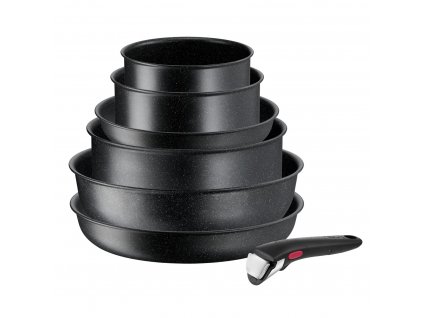 Ollas INGENIO BLACK STONE L3998702, juego de 7, negro, aluminio, Tefal