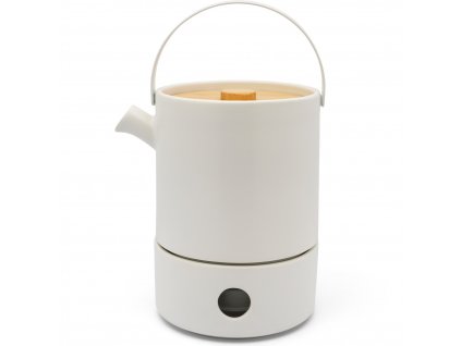 Tetera infusor de té UMEA 1,2 l, con calentador, blanco, cerámica, Bredemeijer