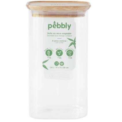 Tarro de cocina PKV-006 1,4 l, vidrio / bambú, Pebbly