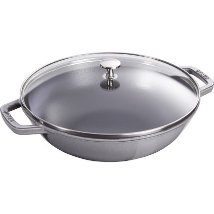 Staub-wokkipannu 30 cm, lasikannella, grafiitinharmaa