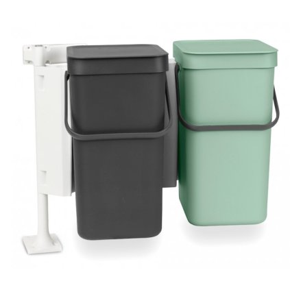 Brabantia -sisäänrakennettu roskakori SORT & GO 2 x 12 l, harmaa/vihreä