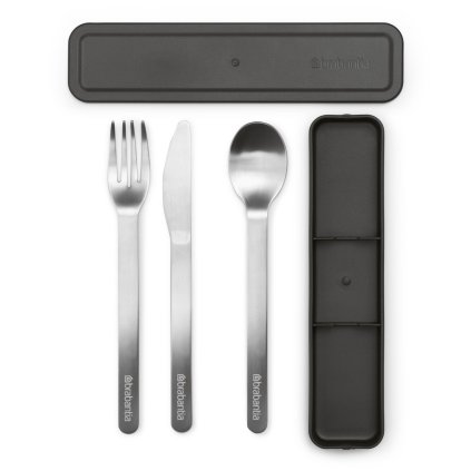 Brabantia -mukaan otettava ruokailuvälinesarja MAKE & TAKE, 3 kpl, tummanharmaa