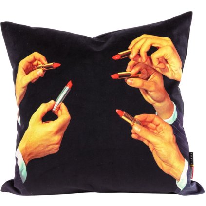 Seletti-tyyny TOILETPAPER LIPSTICKS 50 x 50 cm, musta