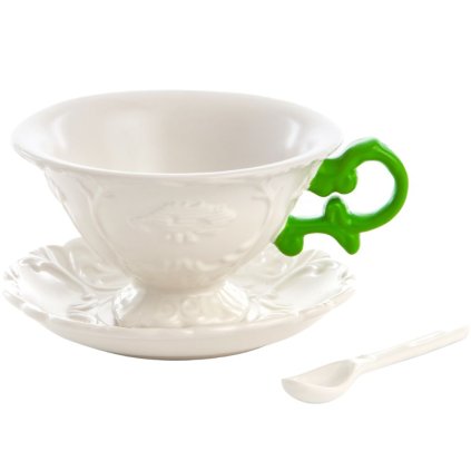 Seletti-teekuppi lautasella ja lusikalla I-WARES, vihreä
