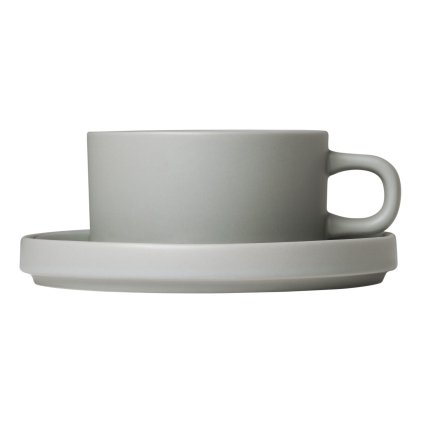Blomus-teekuppi lautasella PILAR, 2 kpl sarja, 170 ml, vaaleanharmaa