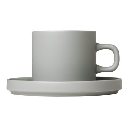 Blomus-kahvikuppi lautasella PILAR 200 ml, vaaleanharmaa