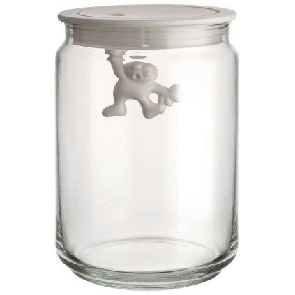 Alessi -keittiön säilytyspurkki GIANNI 900 ml, valkoinen kansi, lasi