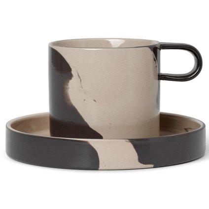 Teekuppi ja lautanen INLAY 200 ml, hiekka, kivitavara, kiinteä LIVING