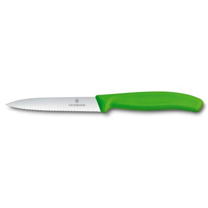 219611 nuz na zeleninu 10 cm zoubkovane ostri zelena plast victorinox