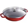 Staub-wokkipannu 30 cm, lasikansi, kirsikka, valurauta