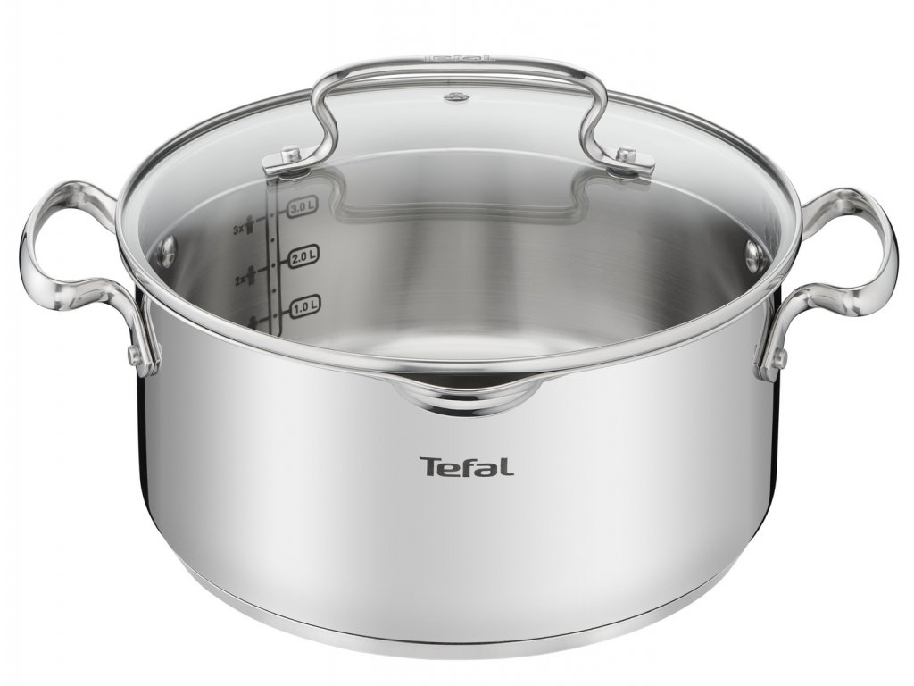 Tefal faitout 24 cm, couvercle verre, induction, four, acier